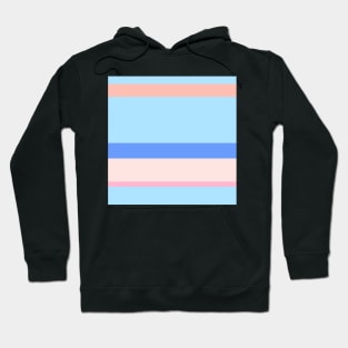 An attractive patchwork of Powder Blue, Soft Blue, Baby Pink, Misty Rose and Melon stripes. Hoodie